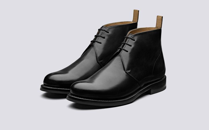 Grenson Wendell Mens Chukka Boots - Black Calf Leather on Dainite Sole NV9315